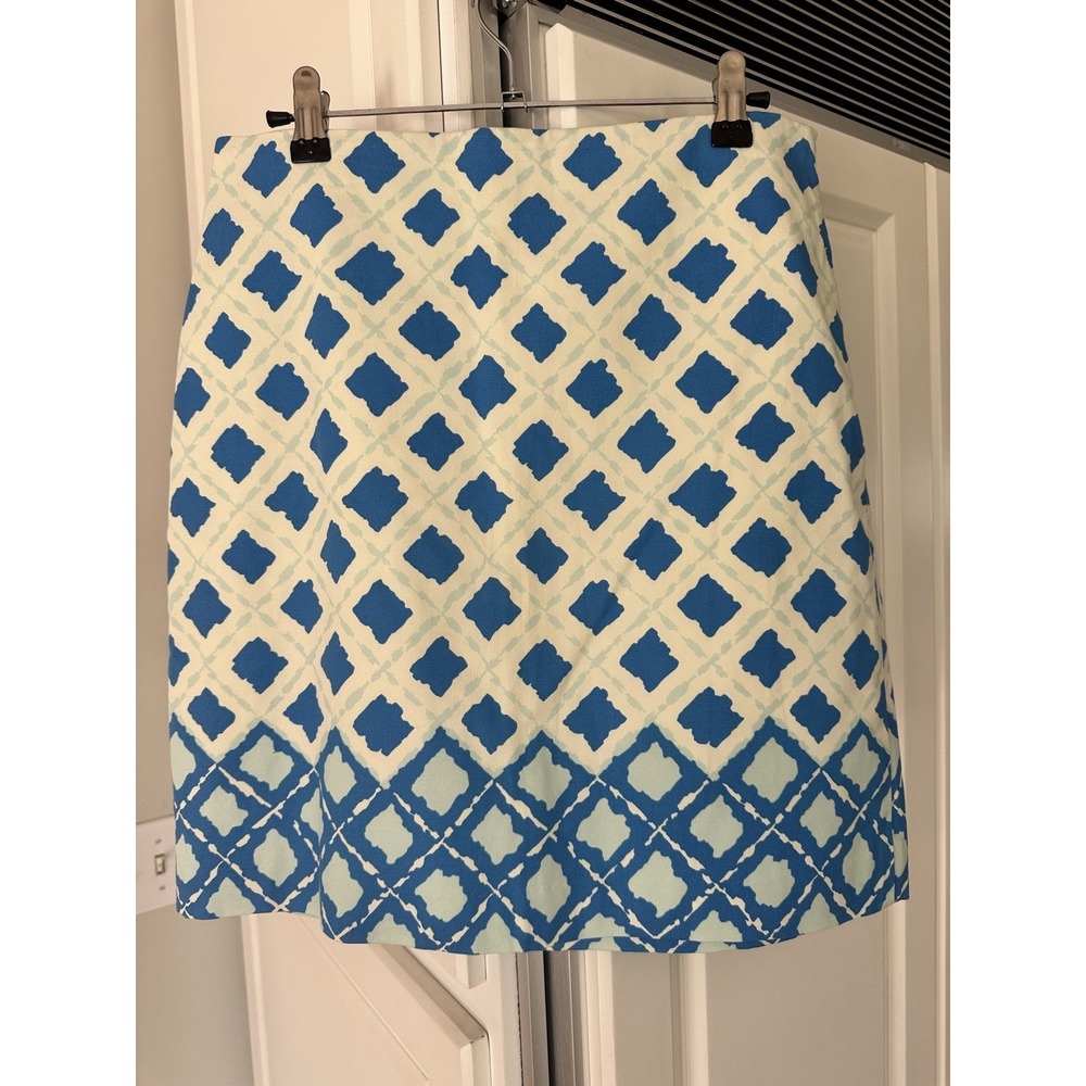 NEW Talbots Womens Blue White Geometric Diamond Print Pencil Skirt Size 2 NWT